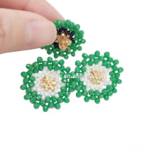 Green Boho Flower Beaded Stud Earrings